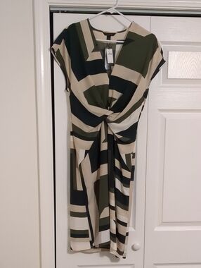 Banana Republic Olive, Black And Tan Twist Front Dress, Size 8 Tall NWT